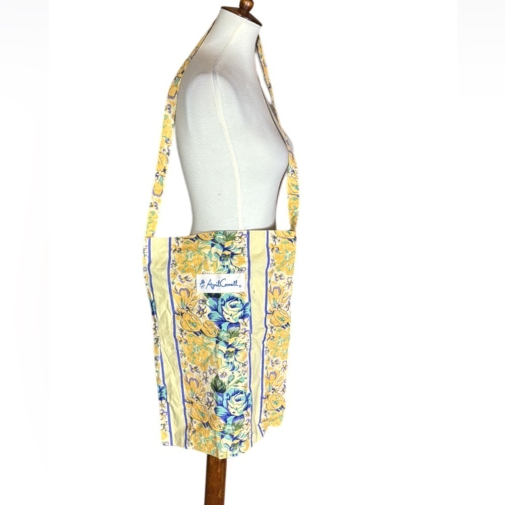 April Cornell yellow and blue floral crossbody tote bag 100% cotton